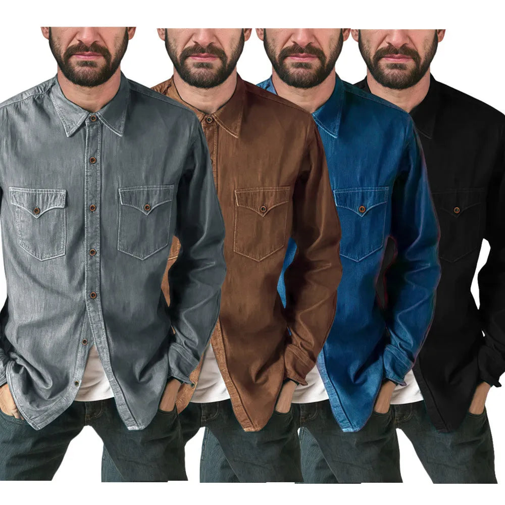 Men's cotton denim cardigan coat in regular fit, shown in khaki colour.