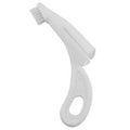 Red and white pet finger toothbrush with soft silicone bristles and a finger sleeve for cleaning dog or cat teeth.