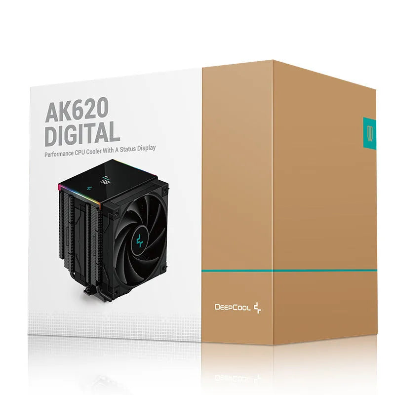Twin tower CPU air cooler with digital display in black and white colour options
