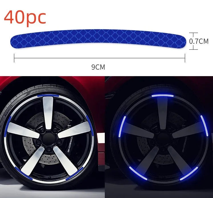 20-piece car wheel hub reflective stickers in multiple colours including luminous and rainbow options