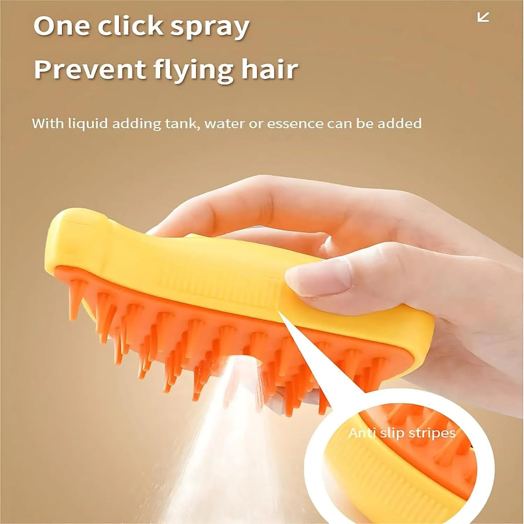 Rechargeable cat steam brush with massage function in green or yellow colour