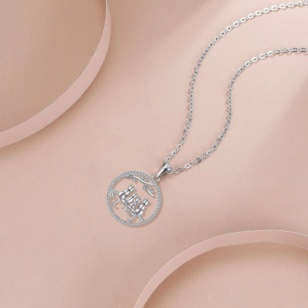 Four Kitten Necklace women's cat pendant jewellery with copper cross chain and electroplated finish