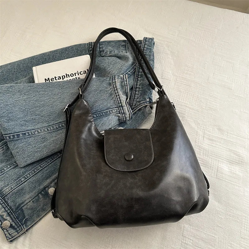 Textured PU women's shoulder bag in horizontal square shape with single strap