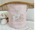 Foldable cotton laundry basket in mint green colour with bear design pattern for bedroom storage