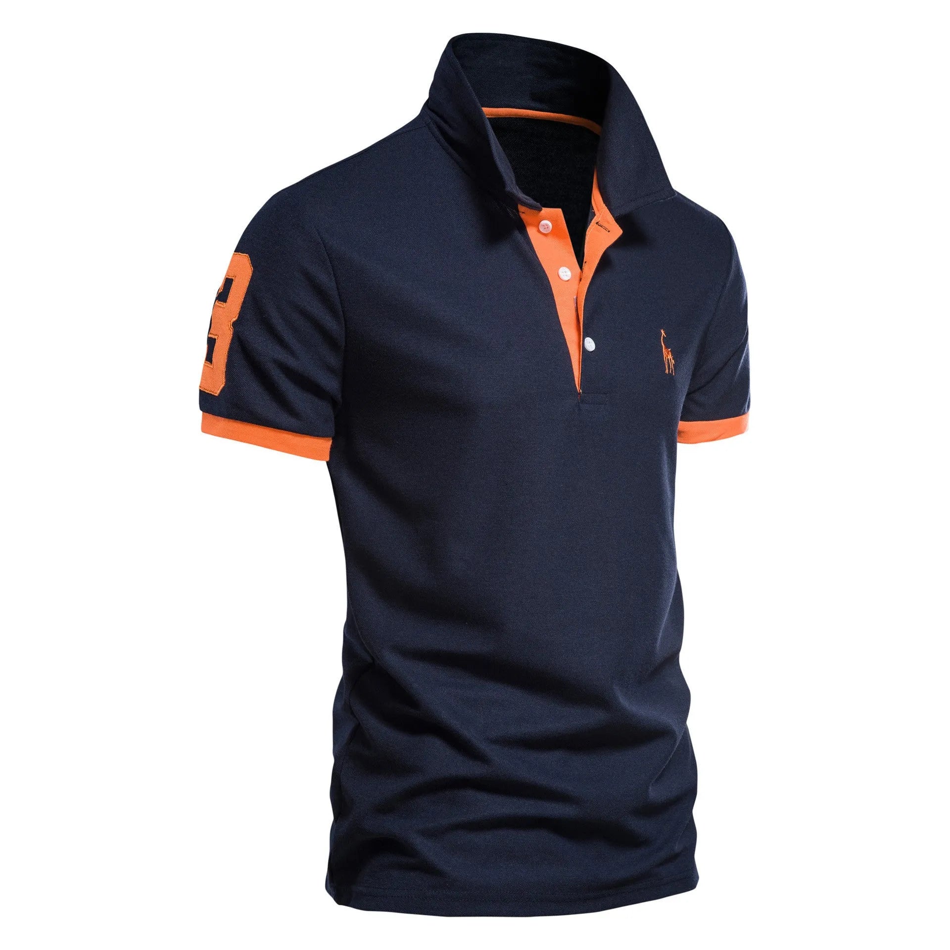 Men's slim fit T-shirt with embroidered deer pattern on chest, shown in multiple colour options.