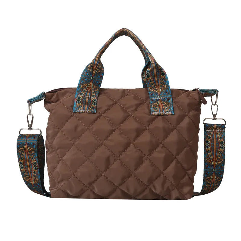 Soft Oxford cloth messenger bag with embroidered rhombus details in urban simplicity style