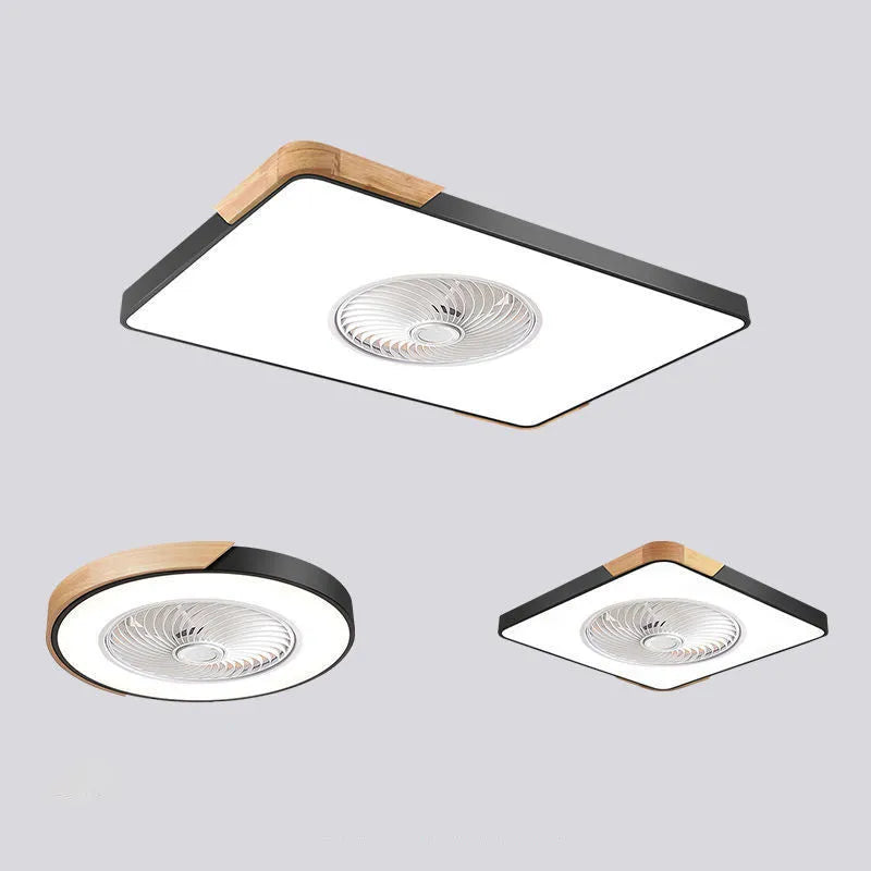Nordic style ceiling fan lamp with solid wood construction and integrated LED lighting in three design options