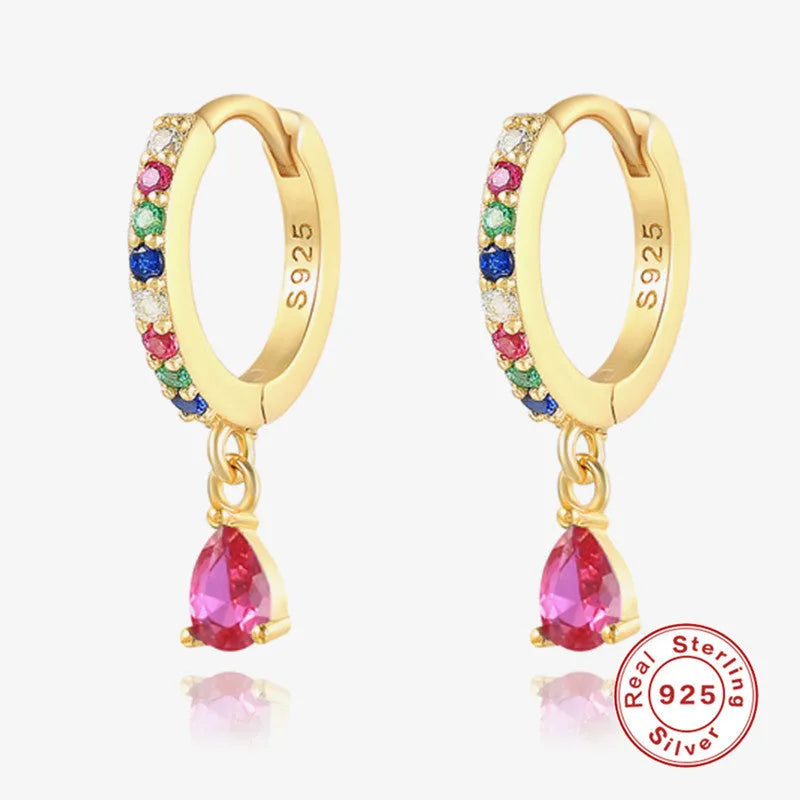 S925 sterling silver geometric water drop earrings with electroplated gold or silver finishes and gemstone options