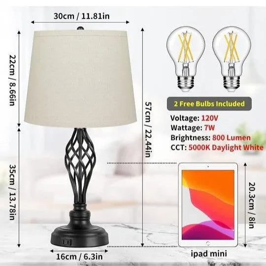 Modern alloy bedside lamp with touch controls and USB charging port