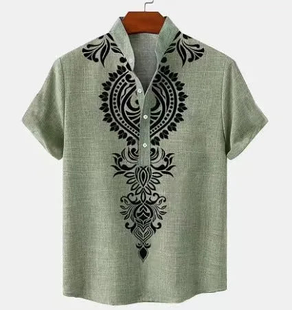 Men's striped casual shirt with personalised button closure in loose fit polyester fabric