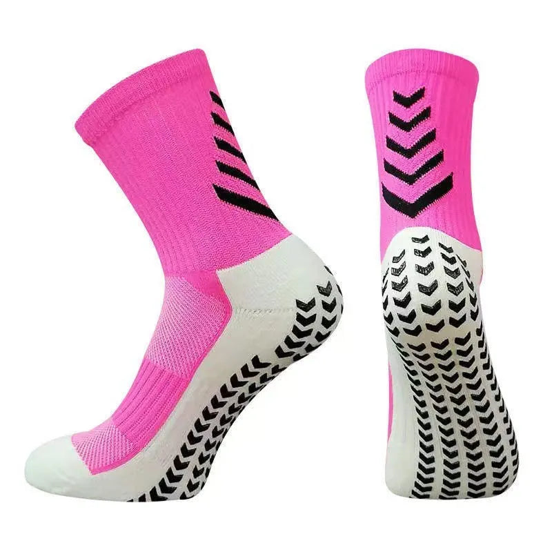 Men's mid-calf athletic socks with non-slip silicone grip in geometric patterns
