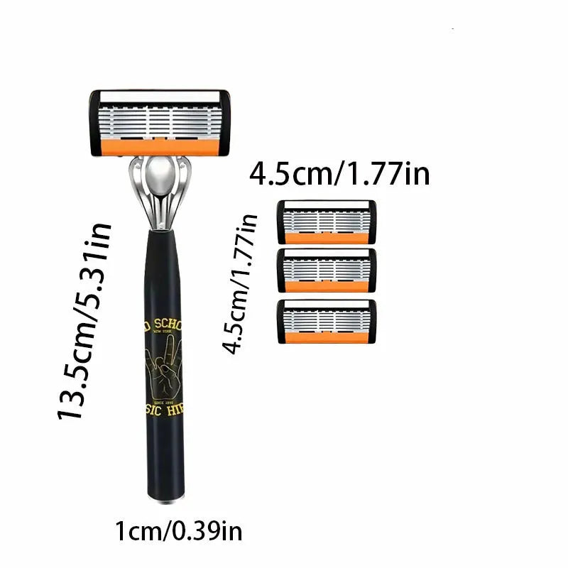 Black six-layer finger type manual shaver handle with multiple blade configuration options