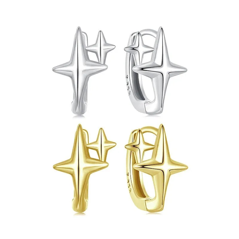 Sterling silver star clip earrings with oxidised finish and XINGX design details