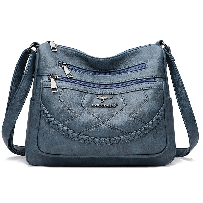 Soft PU leather women's shoulder bag in a horizontal square shape with a large capacity interior