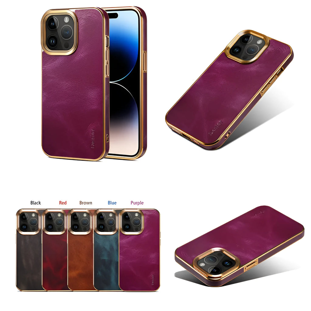Handmade leather iPhone case in vintage oil wax leather showing slim profile and protective design