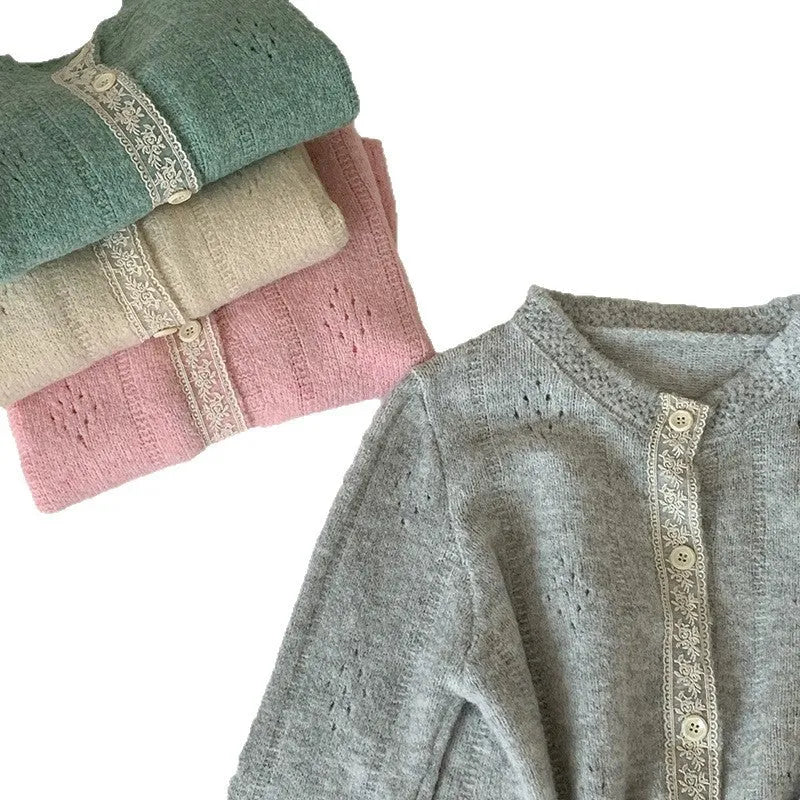 Loose retro-style Korean knitwear cardigan coat in apricot colour