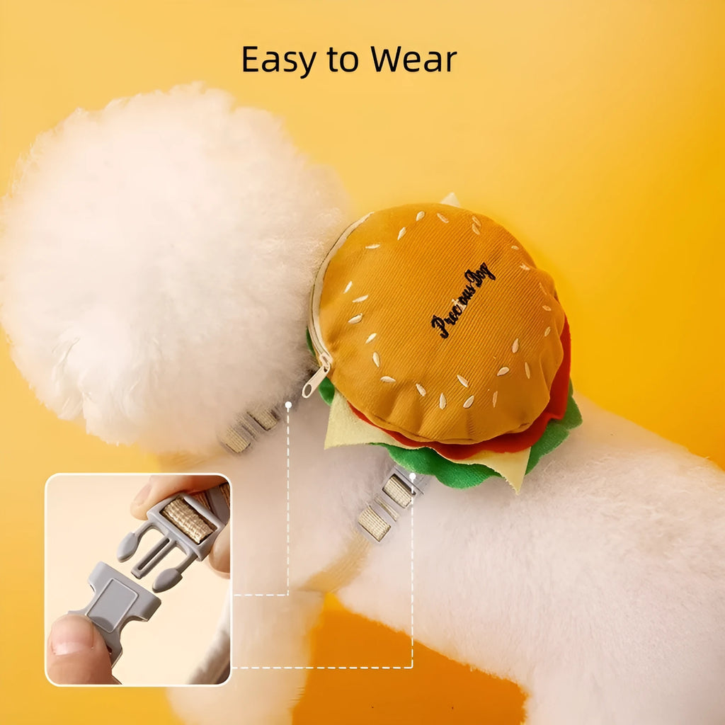 Cartoon hamburger design adjustable vest leash rope for dogs and cats in escape-proof backpack harness
