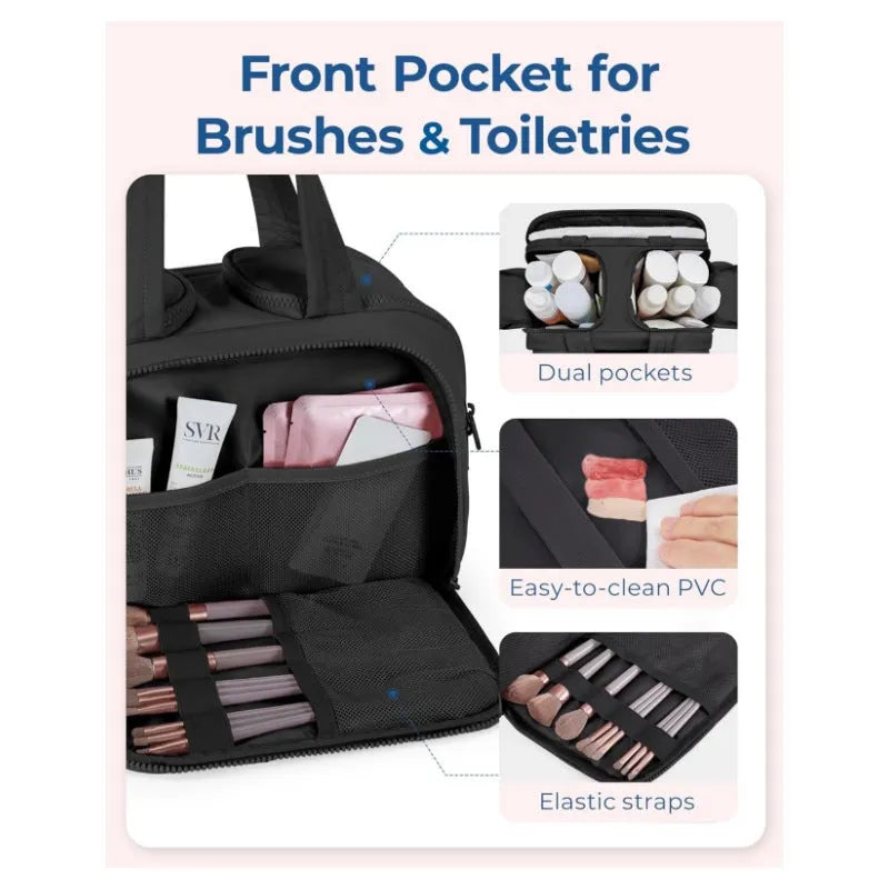 Large fluffy polyester travel toiletry bag open showing spacious interior, available in multiple colours