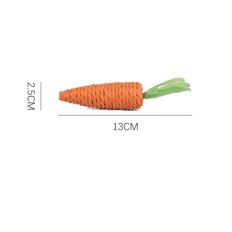 Cat toys with paper carrot shapes containing ringing stones for dental care and interactive play