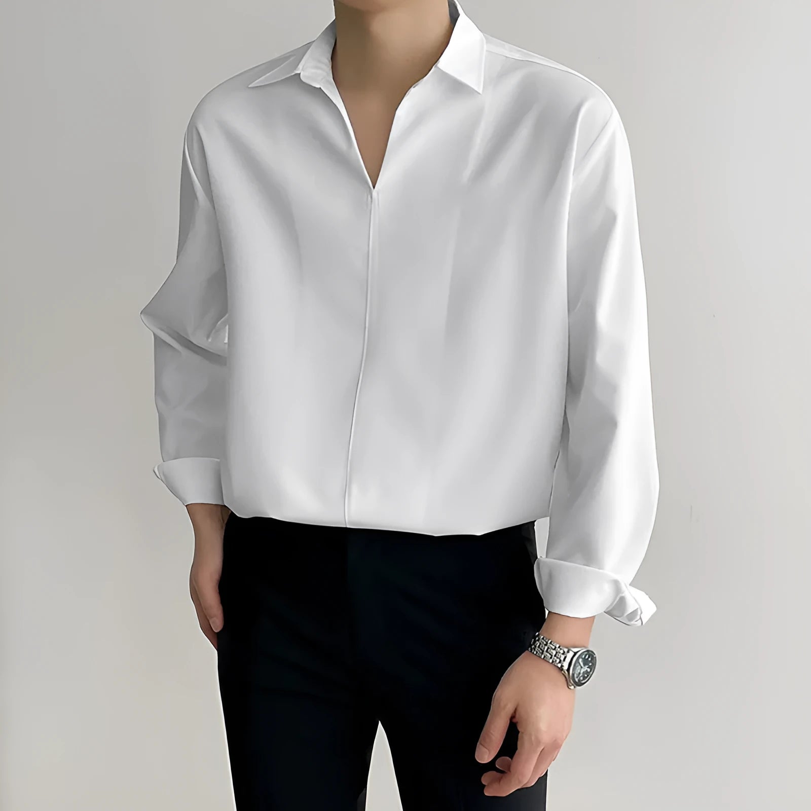 Men's loose lapels casual shirt in polyester blend fabric available in multiple colours