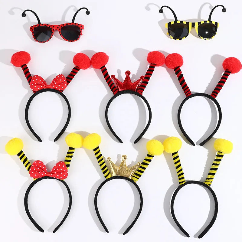 Yellow bee costume headband and glasses set with black stripes for children's dress up and parties