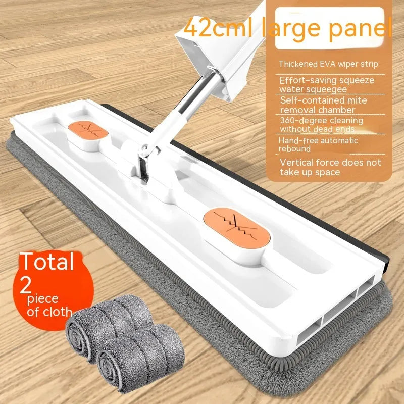 Large flat mop with stainless steel handle and 360 rotating head for hard floor cleaning