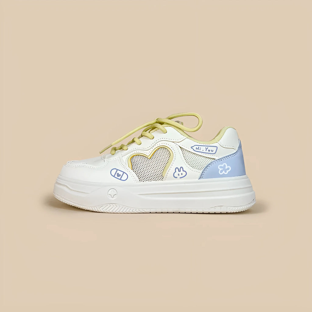 Meow Rabbit Sea Salt Cheese coloured mesh sneakers with lace-up closure and rubber sole