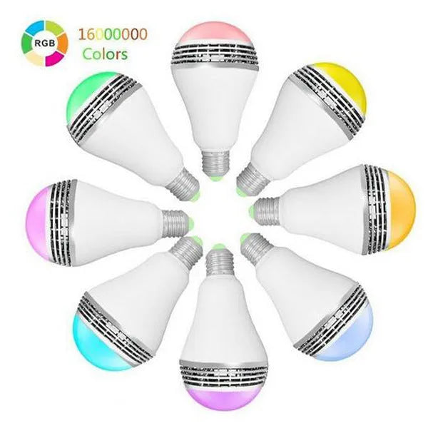 Creative Home E27 LED smart bulb with integrated Bluetooth speaker, white PC body, 100mm diameter.