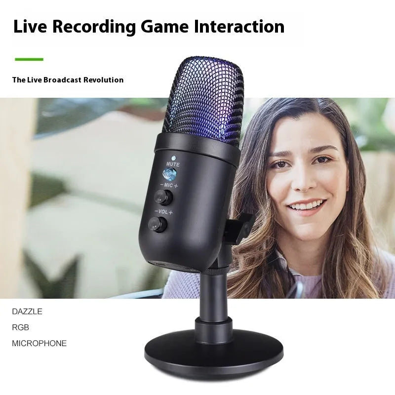 Black USB microphone for computer and mobile phone karaoke live streaming