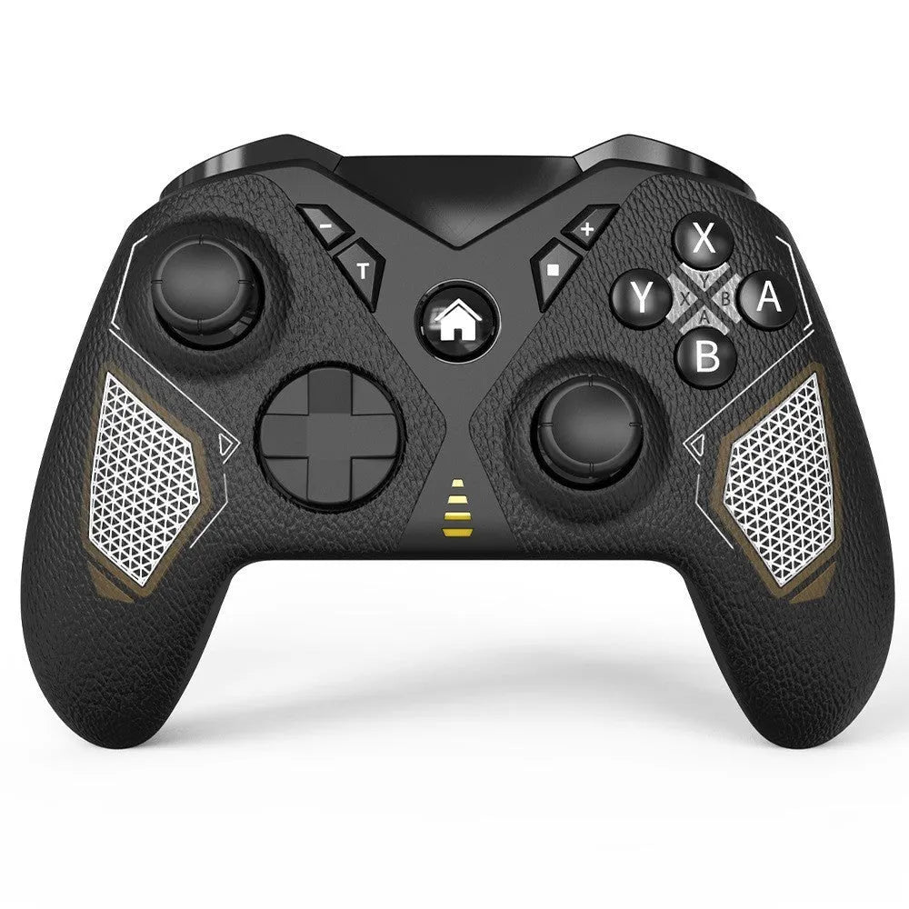 Black wireless game controller with leather pattern grip for Nintendo computer and mobile phone gaming