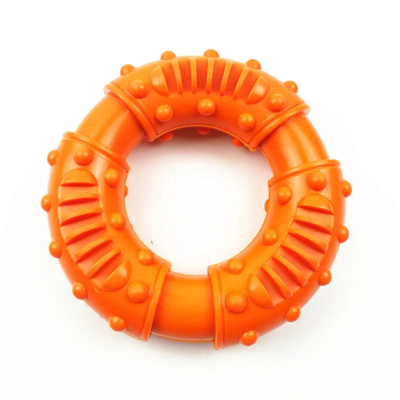 Blue durable plastic dog fetching stick toy with hollow centre for chewing and floating.