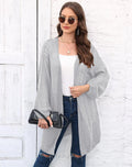 Women's loose acrylic cardigan in free size, shown in solid colour options including army green, black, brown, light grey, and rose red.