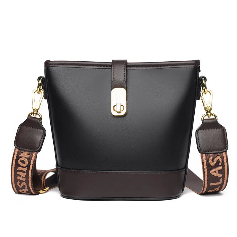 Korean style soft PU bucket bag with adjustable straps and internal organiser compartments