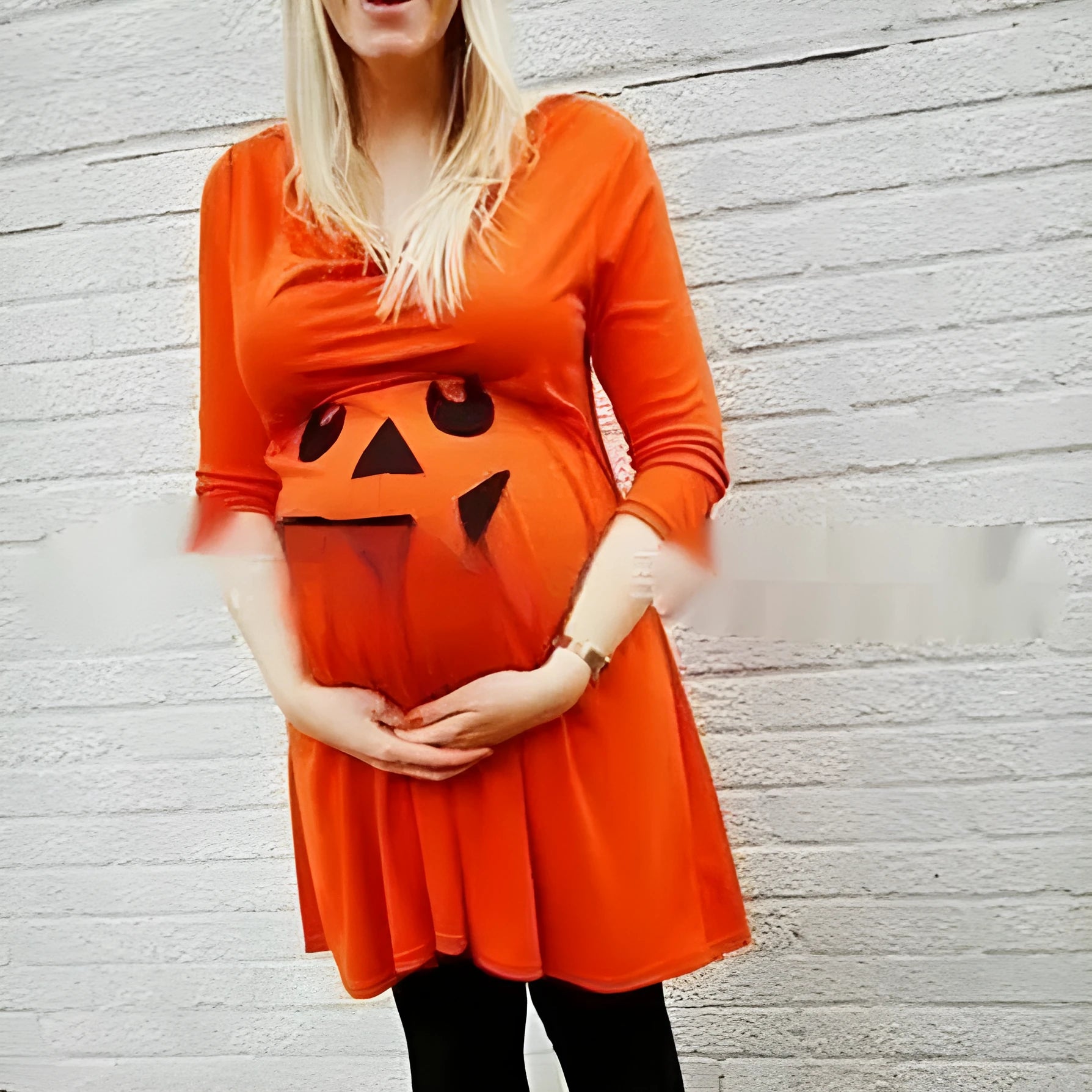 Orange cotton maternity dress available in sizes S to 5XL for Halloween and seasonal wear