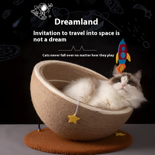 Large integrated cat scratching basin and nest with sisal rope scratching posts and flannel sleeping area