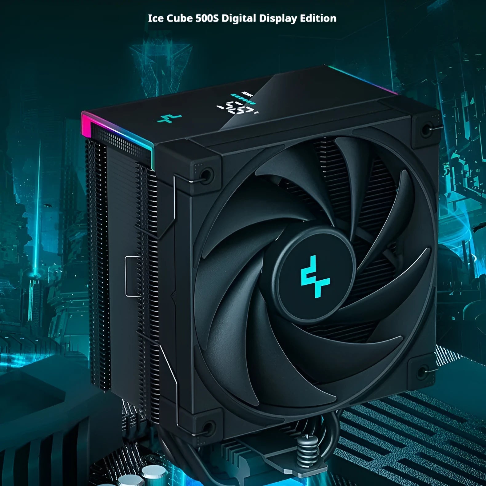 Twin tower CPU air cooler with digital display in black and white colour options