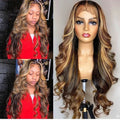 Long black to piano gradient curly front lace wig with side bangs, 134cm length.