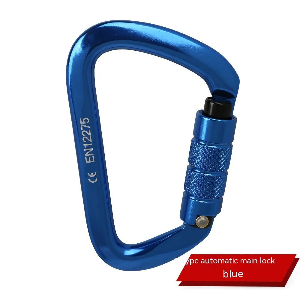 D-type steel climbing lock with choice of automatic or threaded gate, shown in red colour.