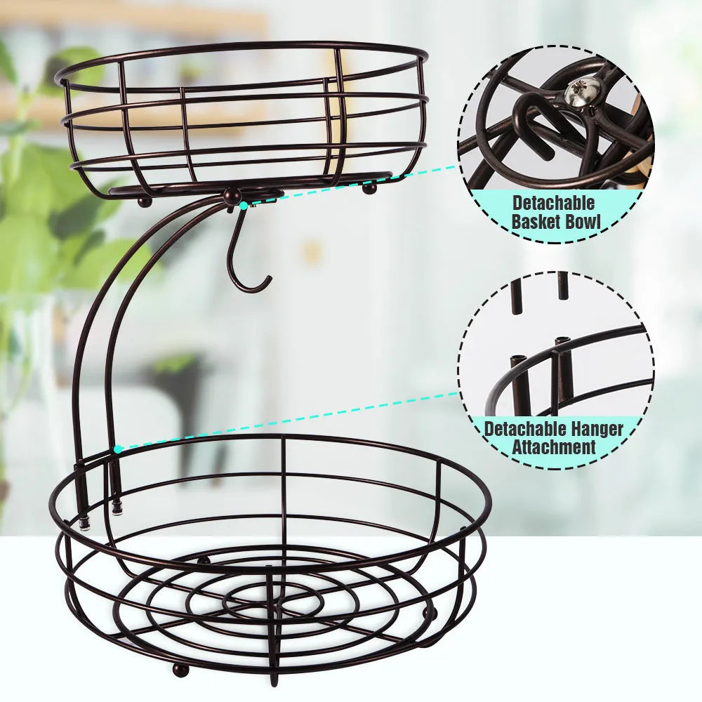 Black and gold double-layer wrought iron fruit and vegetable storage basket for commercial kitchens