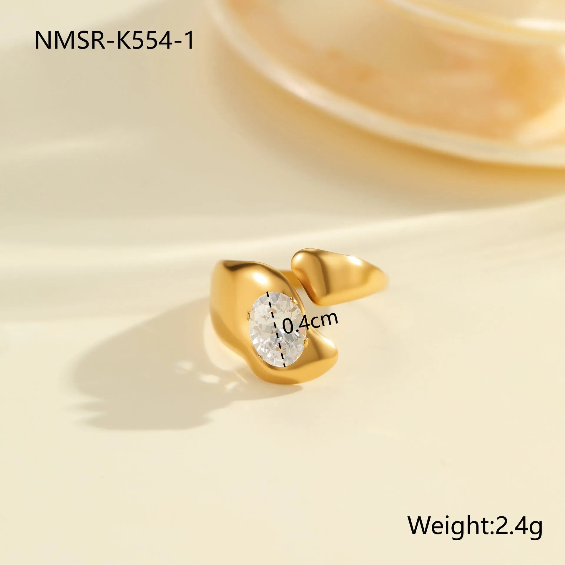 Women's stainless steel geometric zircon ring with open mouth free-size design