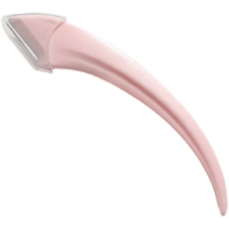 White and pink eyebrow trimming knife with curved moon comb and stainless steel blades