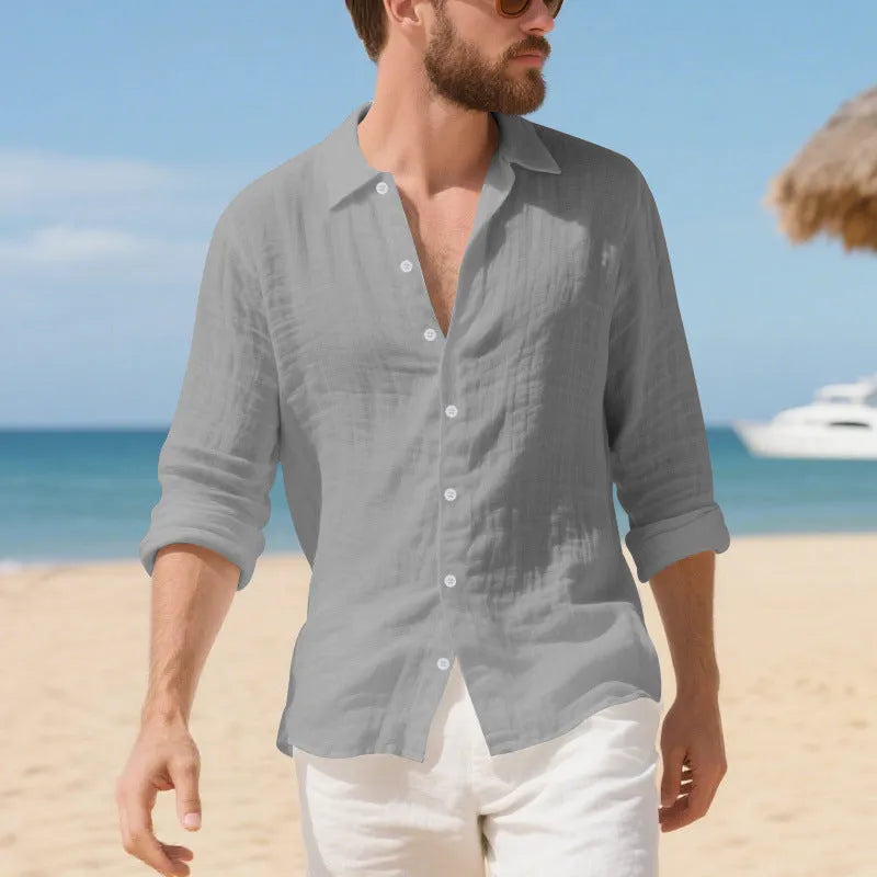 Men's linen Hawaiian casual shirt in loose American style fit with non-ironing processing