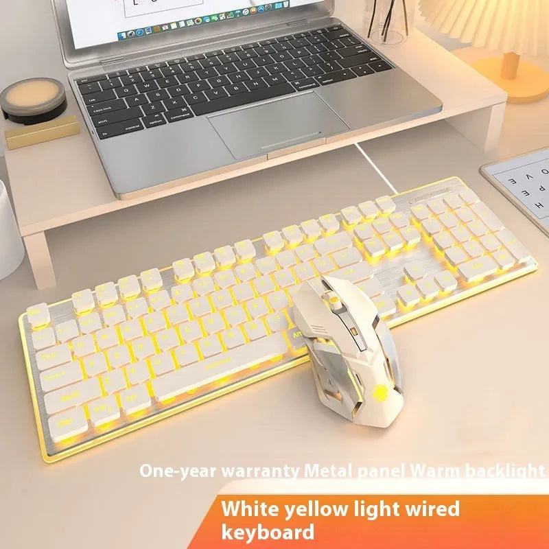 Wired mute mechanical-feel keyboard with backlighting in ABS casing, 44 cm length