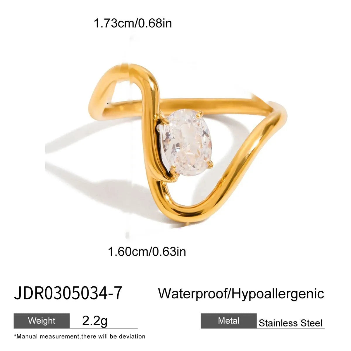 Geometric zircon ring in titanium steel with non-fading finish on a hand.