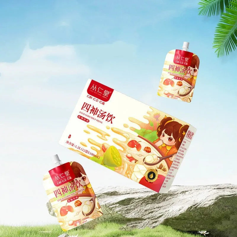 Box of children's spleen and stomach herbal tea with 12 individual 100ml bags of lotus seed poria yam decoction