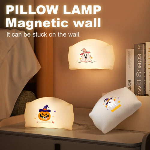 Cartoon Halloween ghost table lamp showing Magic Ghost and Pumpkin Ghost designs with USB-C charging port