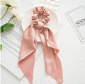 Long ribbon bandeau hair tie with large intestine ring closure in spring dark green cloth fabric