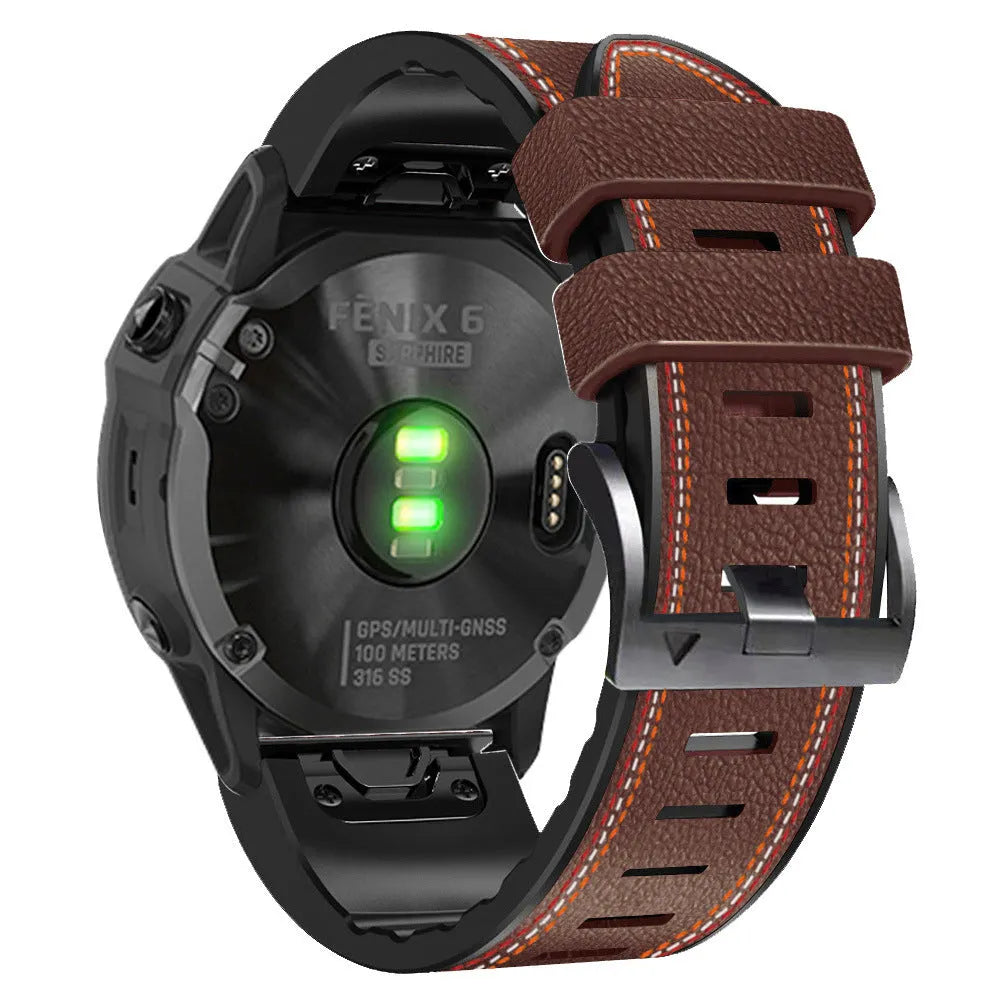 Silicone leather quick release watchband for Garmin Fenix smartwatch in black