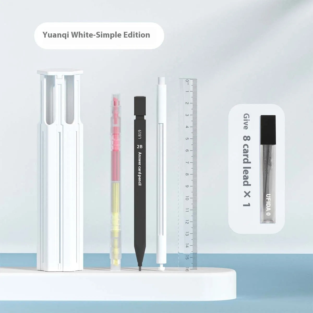 Plastic six pens pencil case set in vigorous white, sky blue, and girl pink colours