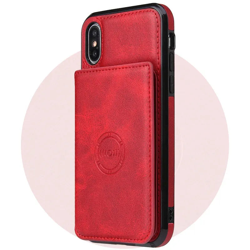 Imitation leather card wallet phone back cover case for iPhone in multiple colours.
